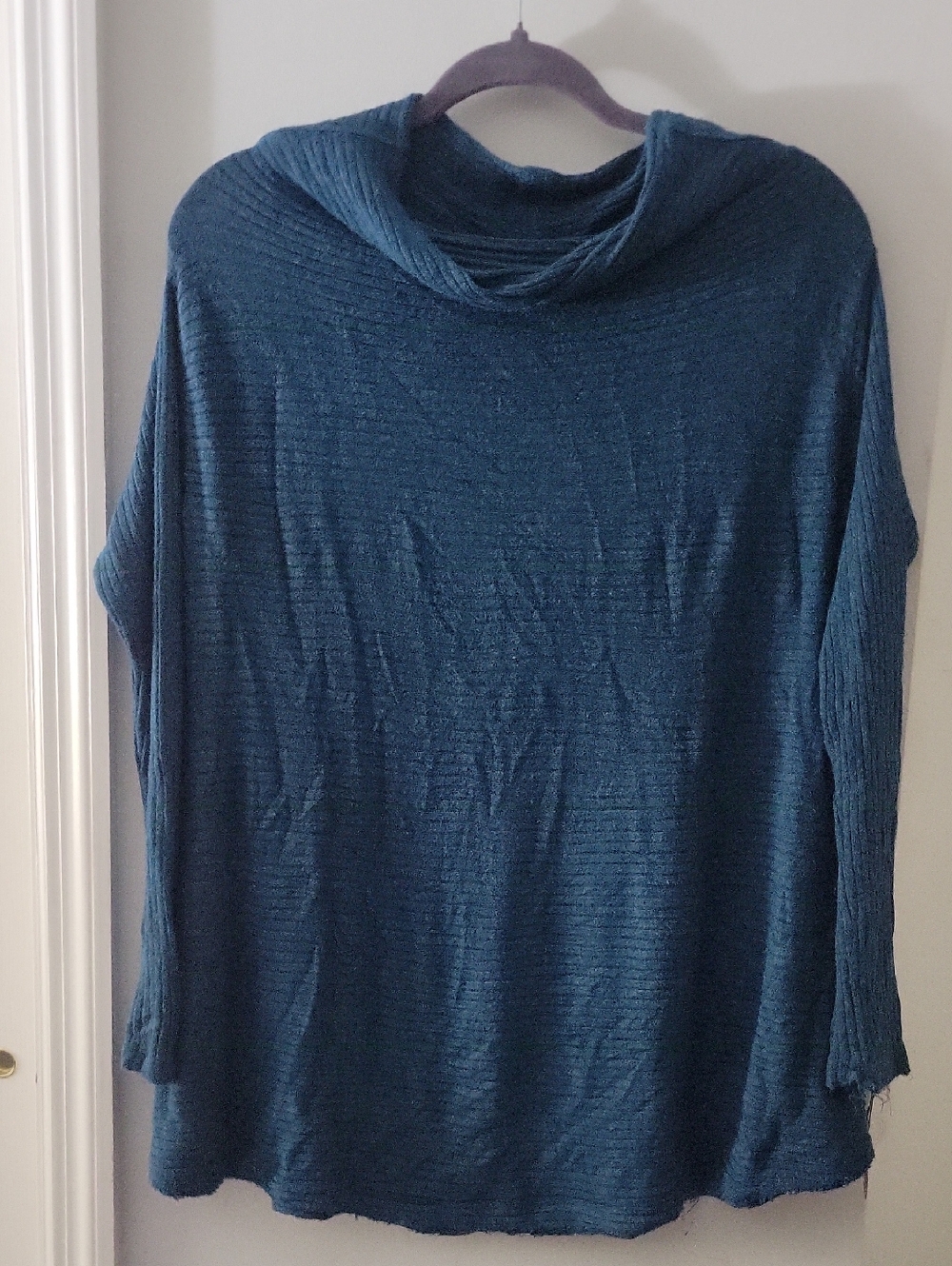 Free People Teal Ribbed Cowl Neck Open Back Women's Sweater Size Medium